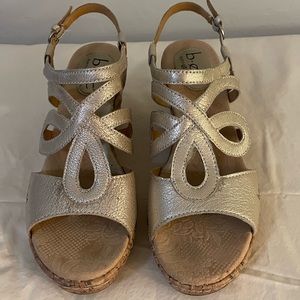 B-O-C -Born Concept - cork wedge sandals - natural metallic - size 9